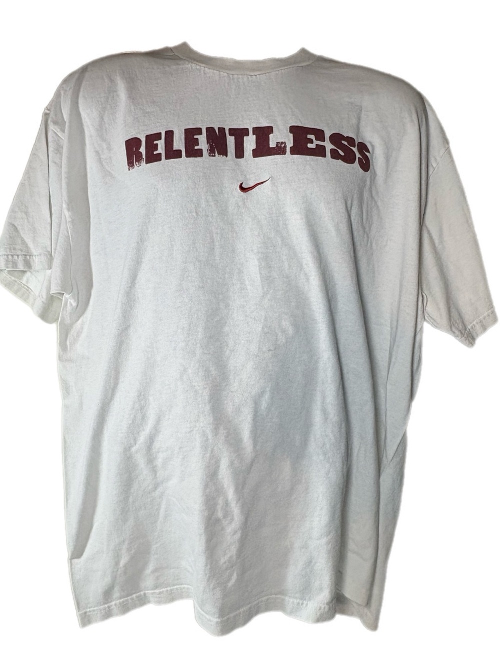 Vintage Nike Relentless T-Shirt Mens XL White Maroon Swoosh Graphic Tee
